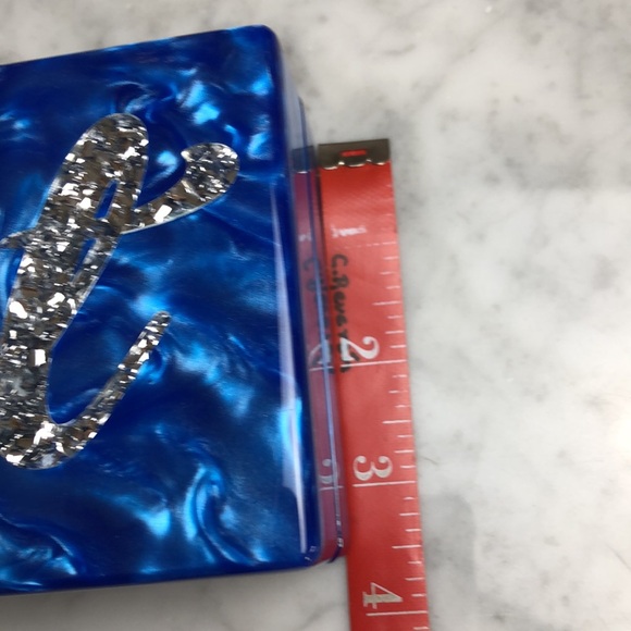 EDIE PARKER Blue and Silver Clutch with Script Design - Picture 12 of 13
